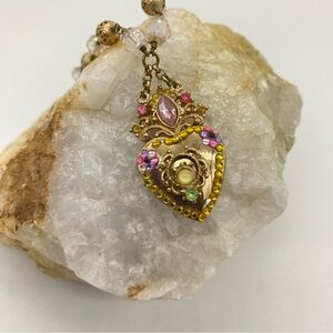 Gold Tone Heart Locket Pendant Necklace with Cookie Lee Tag